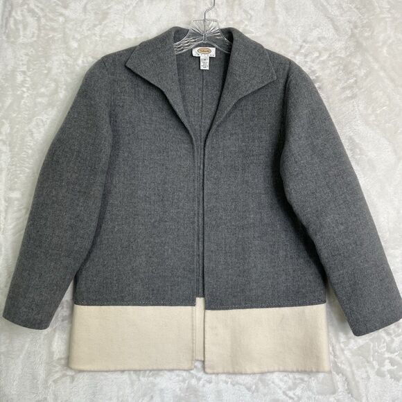 Talbots Women’s Size 10P Natural Fine Wool Jacket Grey/White Light  Organic Chic - Picture 2 of 14